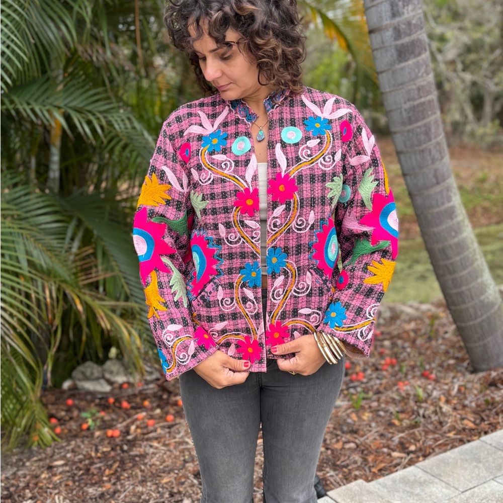 Women’s reversible Pink Floral Embroidered Jacket